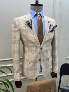 Brad Slim Fit Striped Beige Suit