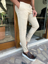 Load image into Gallery viewer, Lars Slim Fit Camel Striped Trousers
