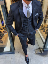 Load image into Gallery viewer, Harringate Slim Fit Striped Black Suit
