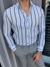 Load image into Gallery viewer, Cooper Slim Fit Ecru Blue Patterned Shirt
