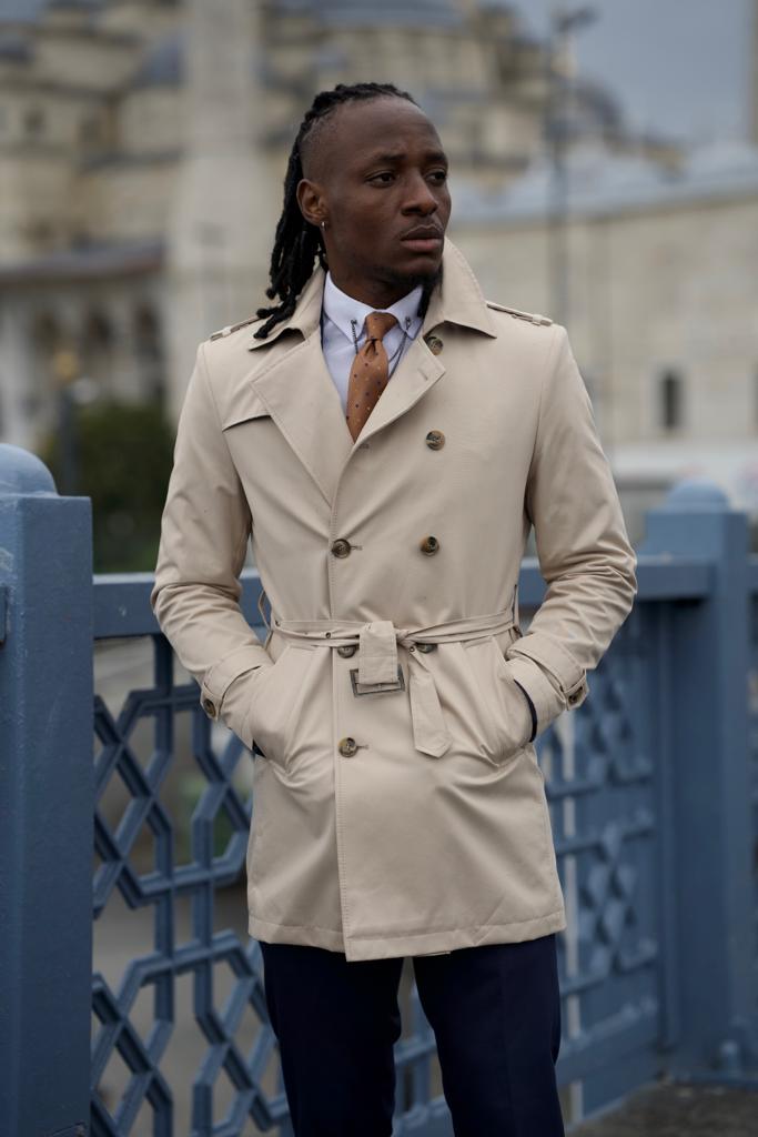 Ted Slim Fit Beige Feather Detailed Winter Coat