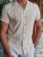 Load image into Gallery viewer, Chase Slim Fit Striped Short Sleeve Ecru &amp; Beige Shirt
