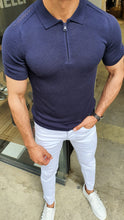 Load image into Gallery viewer, Ash Slim Fit Navy Blue Short Sleeve Knitwear
