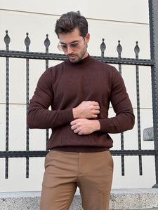 Naze Slim Fit Brown Turtleneck Sweater