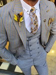 Evo Slim Fit Gray & Yellow Linen Suit