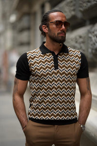 Noah Slim Fit Black Patterned Knit Tees