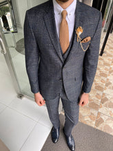 Load image into Gallery viewer, Carson Slim Fit Plaid Woolen Navy Suit
