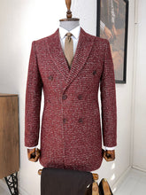 Load image into Gallery viewer, Connor Slim Fit Double Breasted Claret Red Patterned Coat
