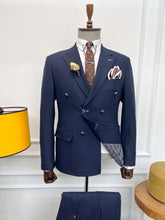 Load image into Gallery viewer, Rick Slim Fit Special Design Double Breasted Blue Detailed Suit
