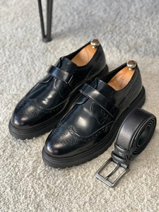 Trent Eva Sole Buckle Detailed Black Leather Shoes