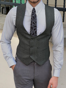 Ben Slim Fit Double Breasted Green Vest