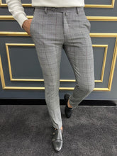 Load image into Gallery viewer, Evan Slim Fit Grey Plaid Striped Pants
