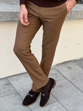 Load image into Gallery viewer, Naze Slim Fit High Quality  Patterned Camel Pants

