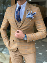 Load image into Gallery viewer, Riley Slim Fit Plaid Striped Camel Suit
