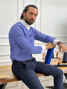 Luke Slim Fit Italian Collar Striped Blue Shirt