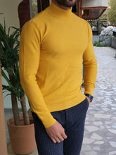 Load image into Gallery viewer, Harrison Slim Fit Patterned Yellow Turtleneck Knitwear
