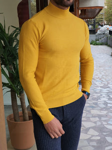 Harrison Slim Fit Patterned Yellow Turtleneck Knitwear