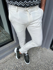 Cooper Slim Fit Rope Detailed White Jogger Pants