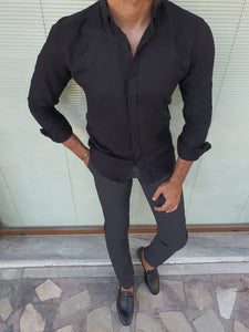 Lucas Slim Fit Patterned Black Shirt