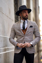Load image into Gallery viewer, Rick Slim Fit Camel Plaid Striped Blazer
