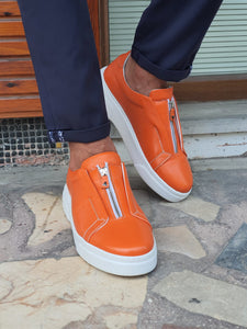 Chase Sardinelli Eva Sole Orange Zippered Leather Shoes
