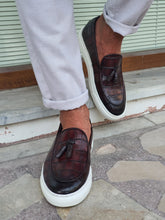 Load image into Gallery viewer, Chase Sardinelli Eva Sole Croc Tasseled Brown Leather Shoes
