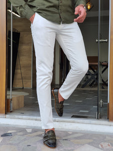 Jake Slim Fit Side Pocket White Cotton Pants