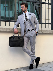 Naze Slim Fit Self-Patterned Pointed Gray Suit