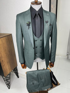 Luxe Slim Fit High Quality Self-Patterned Green Woolen Suit