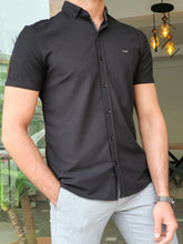 Load image into Gallery viewer, Hardol Slim Fit Self Patterned Short Sleeve Black Shirt
