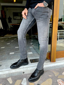 Nate Slim Fit Dark Grey Ripped Jeans