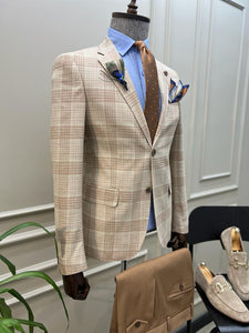 Brad Slim Fit Striped Beige Suit