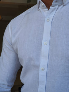 Lucas Slim Fit Patterned White Linen Shirt