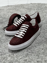 Load image into Gallery viewer, Louis Special Edition Rubber Sole Suede Print Leather Burgundy Sneakers
