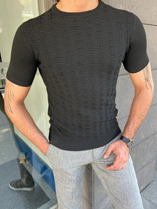 Benson Slim Fit Plaid Black knit Tees