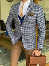 Load image into Gallery viewer, Grant Slim Fit Plaid Blue Mono Collared Blazer
