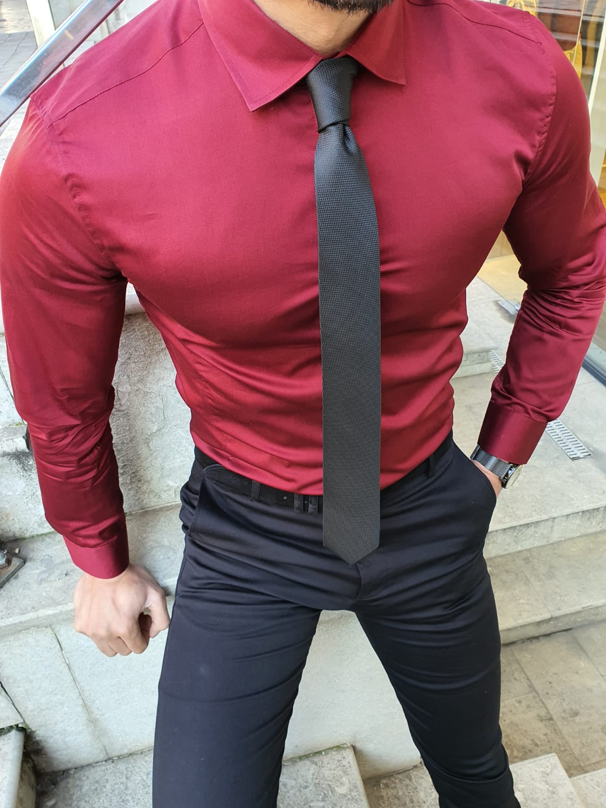 Shleton Sardinelli Burgundy Custom Made Slim Shirt – MCR TAILOR