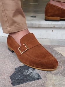 Vince Sardinelli Buckle Detailed Cinnamon Suede Leather Loafer