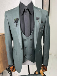 Luxe Slim Fit High Quality Self-Patterned Green Woolen Suit
