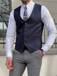 Efe Slim Fit Navy Blue Woolen Vest