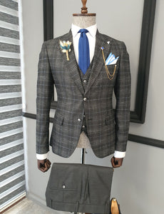 Riley Slim Fit Black Plaid Combination Suit