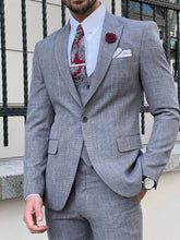 Load image into Gallery viewer, Efe Slim Fit Patterned Pointed Collared Gray Suit
