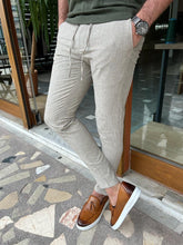 Load image into Gallery viewer, Morrison Slim Fit Striped Beige Linen Pants
