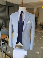 Load image into Gallery viewer, Ross Slim Fit Back Pocket Linen Blue Suit
