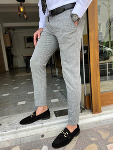 Morrison Slim Fit Linen Grey Pants