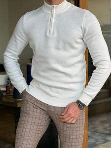 Nate Slim Fit Long Sleeve White Sweater