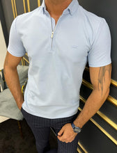 Load image into Gallery viewer, Luke Slim Fit Zippered Blue Polo Tees
