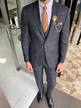 Load image into Gallery viewer, Carson Slim Fit Plaid Woolen Navy Suit
