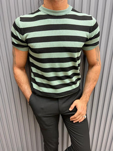 Noah Slim Fit Mint Striped Knit Tees