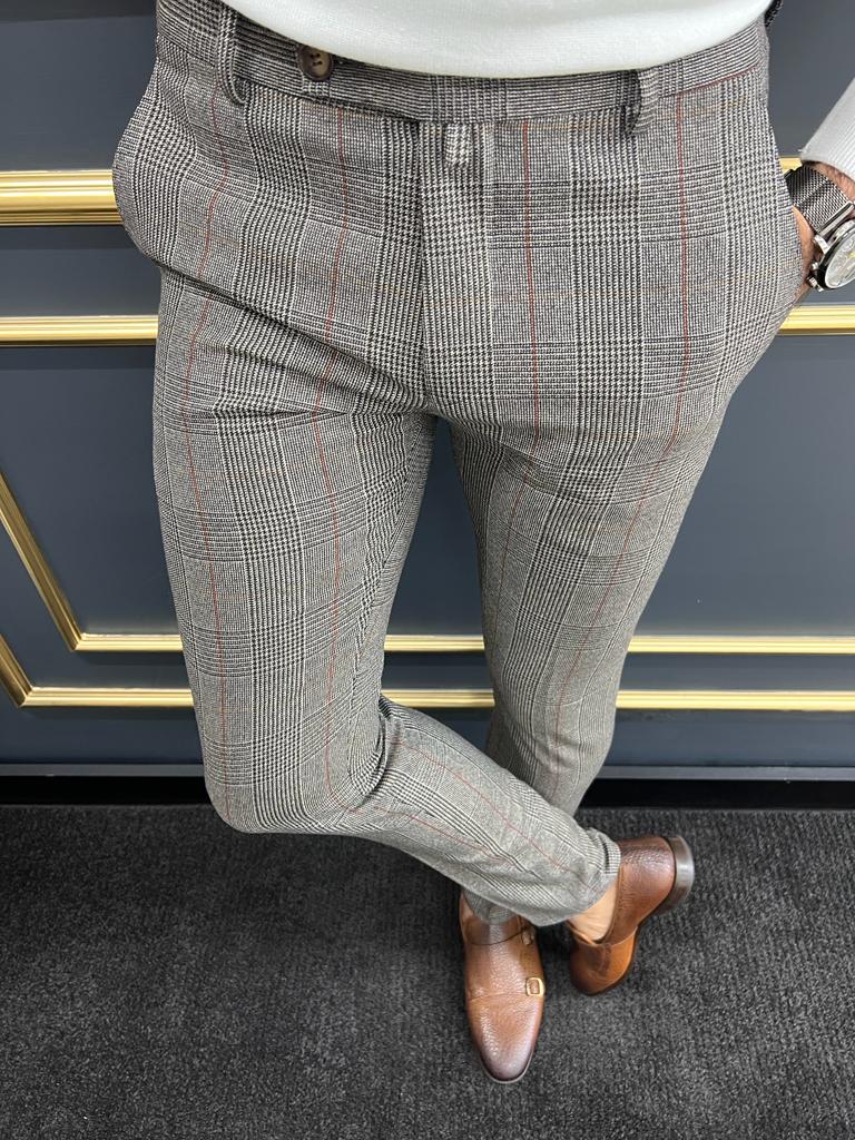 Men Pinstriped Print Slant Pocket Plicated Tailored Pants | Grey pants men,  Pants, Tailored pants